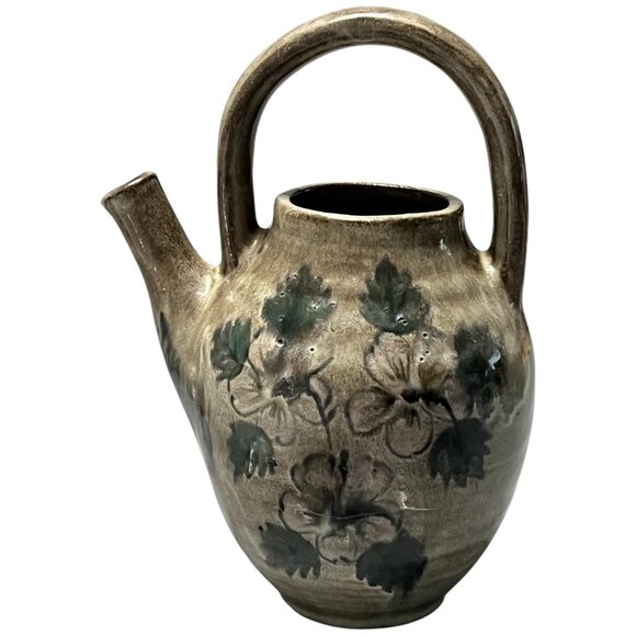 Vintage MCM Studio Art Floral Glazed Terracotta Teapot Irie Ceramics Jamaica - Picture 1 of 11